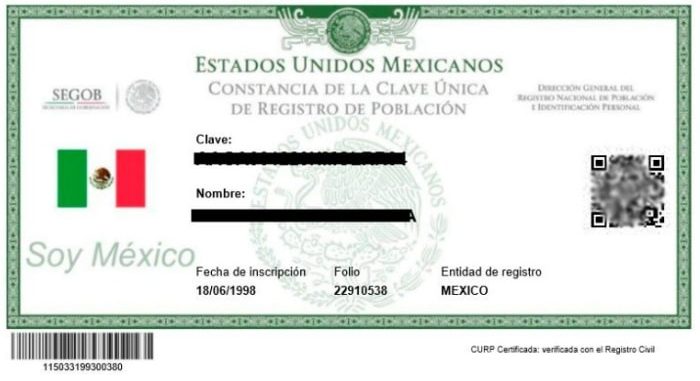 Constancia CURP actualizada