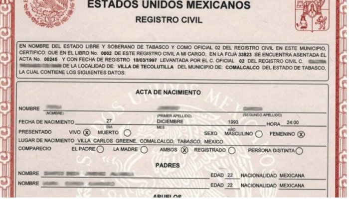Acta de Nacimiento Mexicana